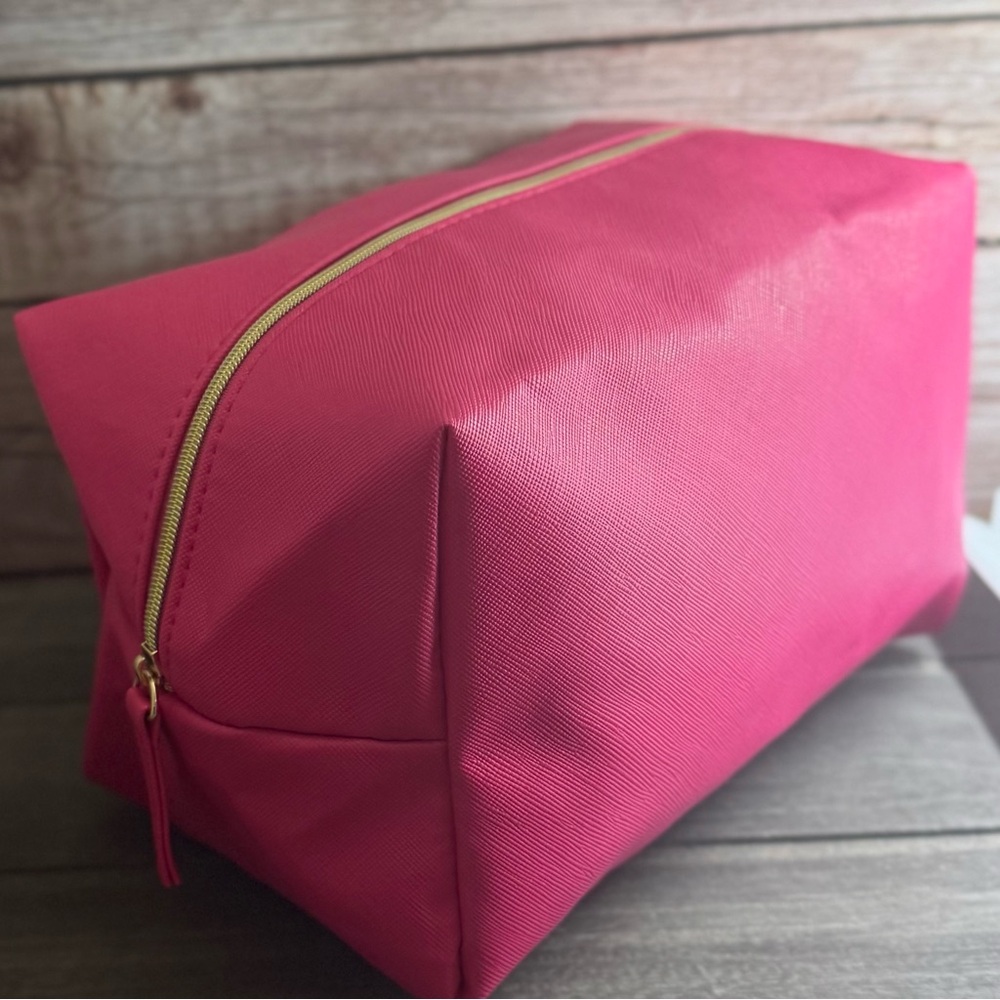 Bright Pink Rectangular Cosmetic Bag with Gold Zipper